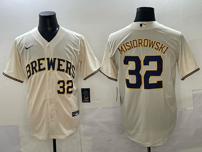 Men Milwaukee Brewers #32 Misiorowski cream Nike MLB 2025 jersey 002->milwaukee brewers->MLB Jersey